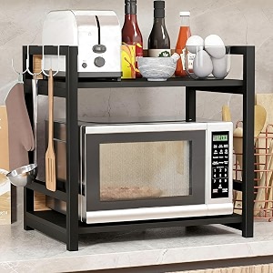 lukzer 2 layer multipurpose storage rack - heavy duty metal amp wood kitchen organizer  space saving microwave oven stand for modular kitchen living room bedroom amp office mkr-002black amp black