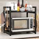 Lukzer 2 Layer Multipurpose Storage Rack - Heavy Duty Metal &amp; Wood Kitchen Organizer | Space Saving Microwave Oven Stand for Modular Kitchen, Living Room, Bedroom &amp; Office (MKR-002/Black &amp; Black)