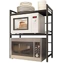 Lukzer 2 Tier Metal Microwave Oven Holder Stand 2 Layer Shelf Dish Rack Space Organizer with Hooks (78 X 70 X 36 cm/Black) CH-005