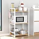 Lukzer 3 Layer Multipurpose Storage Rack - Heavy Duty Metal &amp; Wood Kitchen Organizer | Space Saving Microwave Oven Stand for Modular Kitchen, Living Room, Bedroom &amp; Office (MKR-003/White &amp; Oak Light)