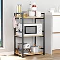 Lukzer 3 Layer Multipurpose Storage Rack - Heavy Duty Metal &amp; Wood Kitchen Organizer | Space Saving Microwave Oven Stand for Modular Kitchen, Living Room, Bedroom &amp; Office (MKR-003/Black &amp; Oak Light)