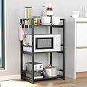 Lukzer 3 Layer Multipurpose Storage Rack - Heavy Duty Metal &amp; Wood Kitchen Organizer | Space Saving Microwave Oven Stand for Modular Kitchen, Living Room, Bedroom &amp; Office (MKR-003/Black &amp; Black)
