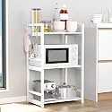 Lukzer 3 Layer Multipurpose Storage Rack - Heavy Duty Metal &amp; Wood Kitchen Organizer | Space Saving Microwave Oven Stand for Modular Kitchen, Living Room, Bedroom &amp; Office (MKR-003/White &amp; White)