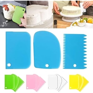 lukzer 3pc cake scraper set  side scraper dough cutter amp icing fondant decorating tools  cream frosting amp icing cake smoother  3 different pattern edges  random colors