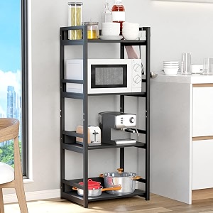lukzer 4 layer multipurpose storage rack - heavy duty metal amp wood kitchen organizer  space saving microwave oven stand for modular kitchen living room bedroom amp office mkr-004black amp black