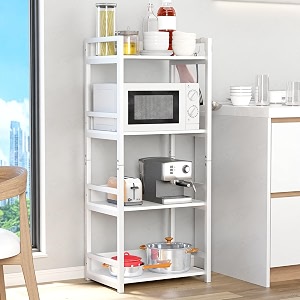 lukzer 4 layer multipurpose storage rack - heavy duty metal amp wood kitchen organizer  space saving microwave oven stand for modular kitchen living room bedroom amp office mkr-004white amp white