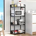 Lukzer 4 Layer Multipurpose Storage Rack - Heavy Duty Metal &amp; Wood Kitchen Organizer | Space Saving Microwave Oven Stand for Modular Kitchen, Living Room, Bedroom &amp; Office (MKR-004/Black &amp; Black)