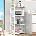 Lukzer 4 Layer Multipurpose Storage Rack - Heavy Duty Metal &amp; Wood Kitchen Organizer | Space Saving Microwave Oven Stand for Modular Kitchen, Living Room, Bedroom &amp; Office (MKR-004/White &amp; White)
