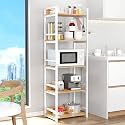Lukzer 5 Layer Multipurpose Storage Rack - Heavy Duty Metal & Wood Kitchen Organizer | Space Saving Microwave Oven Stand for Modular Kitchen, Living Room, Bedroom & Office (MKR-005/White & Oak Light)