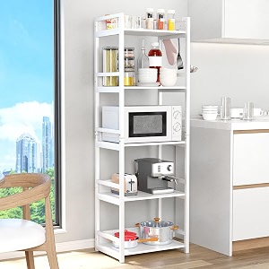 lukzer 5 layer multipurpose storage rack - heavy duty metal amp wood kitchen organizer  space saving microwave oven stand for modular kitchen living room bedroom amp office mkr-005white amp white