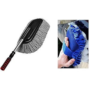 lukzer car accessories combo 2 pcs  1 pc microfiber cleaning retractable brush duster  1 pc multipurpose cleaning sponge random color ch-143
