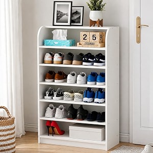 lukzer 6-tier engineered wood shoe rack for home sr-005white footwear storage organizer with rounded corner design space-saving shoe stand for office entryway amp living room 100 x 60 x 30 cm