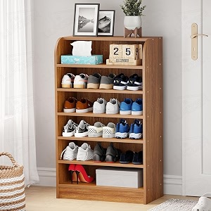 lukzer 6-tier engineered wood shoe rack for home sr-005oak brown footwear storage organizer with rounded corner design space-saving shoe stand for office entryway amp living room 100 x 60 x 30 cm