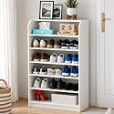 Lukzer 6-Tier Engineered Wood Shoe Rack for Home (SR-005/White) Footwear Storage Organizer with Rounded Corner Design, Space-Saving Shoe Stand for Office, Entryway &amp; Living Room (100 x 60 x 30 cm)