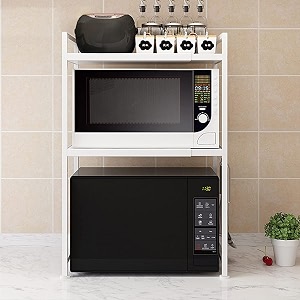 lukzer 2 tier metal shelf oven microwave rack with hooks  2 layer rectangular floor mount shelf for home kitchen bedroom office space organizer stand 78 x 70 x 36 cmwhite ch-005