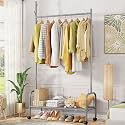 Lukzer | MGR-001 | Grey | Heavy-Duty Portable Metal Clothes Rack with Wheels &amp; Bottom Shelf – Single Rod Garment Organizer Stand for Bedroom, Laundry, Hallway, Office &amp; Dorm | 173 x 90 x 35 cm
