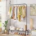 Lukzer| MGR-005 | Black| Multipurpose Single Pole Metal Garment Rack with Wheels &amp; 1 Bottom Shelves – Movable Clothes Stand &amp; Storage Organizer for Bedroom, Hallway, Entryway &amp; More | 34 x 90 x 173 cm
