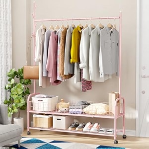 lukzer mgr-005  black multipurpose single pole metal garment rack with wheels amp 1 bottom shelves  movable clothes stand amp storage organizer for bedroom hallway entryway amp more  34 x 90 x 173 cm