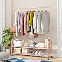 Lukzer| MGR-005 | Black| Multipurpose Single Pole Metal Garment Rack with Wheels &amp; 1 Bottom Shelves – Movable Clothes Stand &amp; Storage Organizer for Bedroom, Hallway, Entryway &amp; More | 34 x 90 x 173 cm