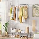 Lukzer| MGR-005 | Grey | Multipurpose Single Pole Metal Garment Rack with Wheels &amp; 1 Bottom Shelves – Movable Clothes Stand &amp; Storage Organizer for Bedroom, Hallway, Entryway &amp; More | 34 x 90 x 173 cm