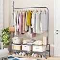 Lukzer| MGR-005 | Black| Multipurpose Single Pole Metal Garment Rack with Wheels &amp; 1 Bottom Shelves – Movable Clothes Stand &amp; Storage Organizer for Bedroom, Hallway, Entryway &amp; More | 34 x 90 x 173 cm