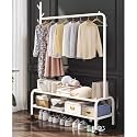 Lukzer | MGR-008 | White | Metal Garment Rack with Wheels &amp; 2 Bottom Shelves – Freestanding Clothes Stand &amp; Storage Organizer for Bedroom, Living Room, Shop Display &amp; More | 173 x 110 x 34 cm