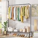 Lukzer | MGR-007 | Black | Heavy-Duty Metal Garment Rack with Wheels & Bottom Shelf – Single Pole Clothes Stand & Organizer for Bedroom, Hallway, Laundry Room, Entryway & More | 34 x 110 x 172 cm