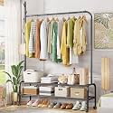 Lukzer | MGR-008 | Black | Metal Garment Rack with Wheels &amp; 2 Bottom Shelves – Freestanding Clothes Stand &amp; Storage Organizer for Bedroom, Living Room, Shop Display &amp; More | 173 x 110 x 34 cm