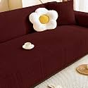 Lukzer Universal 1 Seater Jacquard Sofa Cover with 1 Cushion Cover Soft Touching Flexible Stretch Slipcover (Pastel Wine Red Zigzag Pattern/SC-138-01/90-140cm) (220 GSM)