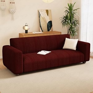 lukzer 2 seater pastel deep maroon zigzag pattern sofa cover  240 gsm universal stretch fit jacquard fabric couch protector  fully covered anti slip amp washable sofa cover 140-180cmsc-138-02