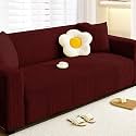 Lukzer Universal 2 Seater Jacquard Sofa Cover with 1 Cushion Cover Soft Touching Flexible Stretch Slipcover (Pastel Wine Red Zigzag Pattern/SC-138-02/140-180cm) (220 GSM)