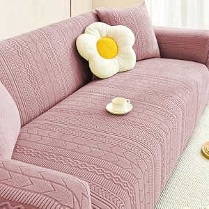 lukzer universal 3 seater jacquard sofa cover with 2 cushion covers soft touching flexible stretch slipcover pastel pink zigzag patternsc-078-03180-230cm 220 gsm
