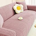 Lukzer Universal 4 Seater Jacquard Sofa Cover with 2 Cushion Cover Soft Touching Flexible Stretch Slipcover (Pastel Pink Zigzag Pattern/SC-078-04/230-300cm) (220 GSM)