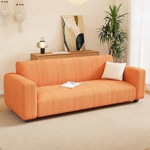 lukzer 5 seater pastel orange zigzag pattern sofa cover  240 gsm universal stretch fit 311 jacquard fabric couch protector  fully covered anti slip amp washable sofa cover sc-079-05