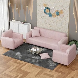 lukzer universal 5 seater 311 jacquard sofa cover with 2 cushion cover soft touching flexible stretch slipcover pastel pink zigzag patternsc-078-05180-230cm 220 gsm