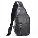 LUKZIJAES Genuine Leather Sling Bag for Men
