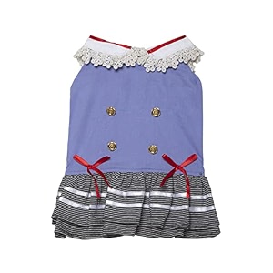 lulala striped dog dress tutu flower girl frock one-piece with bowknot lace and 4 button pet clothes for wedding birthday party farmal navy dress doggy gown outfits cat apparelxllightblue