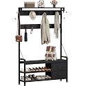 Lulive Coat Rack, 39.4” Hall Tree with Shoe Storage Bench, Black