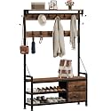 Lulive Coat Rack, 39.4” Hall Tree with Shoe Storage Bench, Rustic Brown