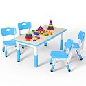 LulliSpace Kids Table and 4 Chairs Set，Height Adjustable Children Table &amp; Chair，Toddlers Study Multi-Activity Table with 47.2"x23.6" Wipe-Clean Desktop，for Classrooms, Homes &amp; Daycares