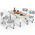 LulliSpace Kids Table and 4 Chairs Set，Height Adjustable Children Table & Chair，Toddlers Study Multi-Activity Table with 47.2"x23.6" Wipe-Clean Desktop，for Classrooms, Homes & Daycares