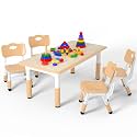 LulliSpace Kids Table and 4 Chairs Set，Height Adjustable Children Table &amp; Chair，Toddlers Study Multi-Activity Table with 47.2"x23.6" Wipe-Clean Desktop，for Classrooms, Homes &amp; Daycares