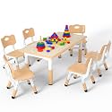 LulliSpace Kids Table and 6 Chairs Set，Height Adjustable Children Table &amp; Chair，Toddlers Study Multi-Activity Table with 47.2"x23.6" Wipe-Clean Desktop，for Classrooms, Homes &amp; Daycares