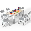 LulliSpace Kids Table and 6 Chairs Set，Height Adjustable Children Table &amp; Chair，Toddlers Study Multi-Activity Table with 47.2"x23.6" Wipe-Clean Desktop，for Classrooms, Homes &amp; Daycares