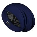 LULUSILK 100% Mulberry Silk Bonnet for Sleeping Women and Men, Navy Blue