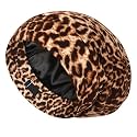 LULUSILK 100% Mulberry Silk Bonnet for Sleeping Women & Men, Brown Leopard
