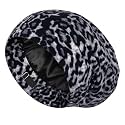 LULUSILK 100% Mulberry Silk Bonnet for Sleeping Women & Men, Black Leopard
