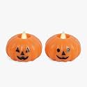 Luminara Russet Orange Jack-o-Lantern Tealights (2.8" x 2.1"), Pack of 2, Real Wax Moving Flame LED Candle Battery Operated with Timer Function
