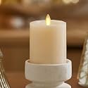 Luminara Selenite Looking Flameless Candle, White Swan 3" x 4.5", Battery Operated Real Wax Moving Flame LED Pillar w/Timer, Home Decor Unscented