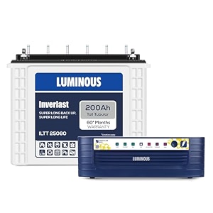 luminous inverter amp battery combo hercules 1600 square wave 1500va12v inverter with iltt25060 tall tubular 200ah battery for home office amp shops